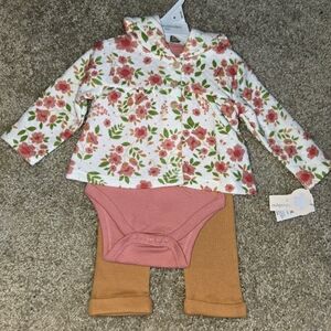 Floral Baby Girl Outfit Set - Pink and Brown Floral Coat